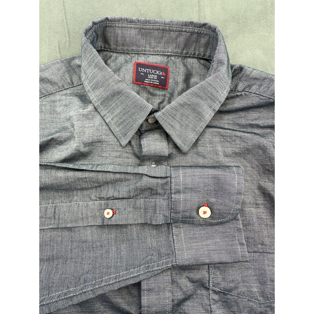UNTUCKit Shirt Mens Large Gray Blue Slim Fit Button Down Long Sleeve Cotton